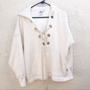 Good American Lace Up Cream Sweatshirt Oversized